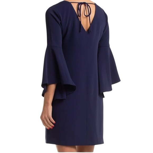 TRINA TURK NICO INDIGO BLUE RUFFLE BELL SLEEVE MIDI DRESS SIZE LARGE - Picture 3 of 13